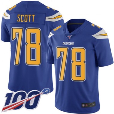 Los Angeles Chargers NFL Football Trent Scott Electric Blue Jersey Men Limited 78 100th Season Rush Vapor Untouchable